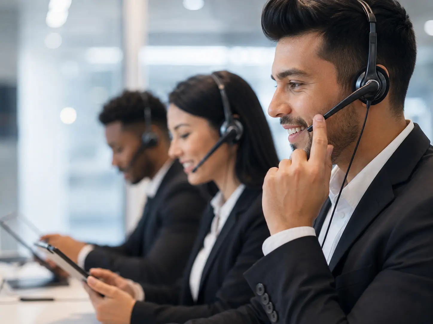 Intérprete atendiendo una llamada de interpretación telefónica